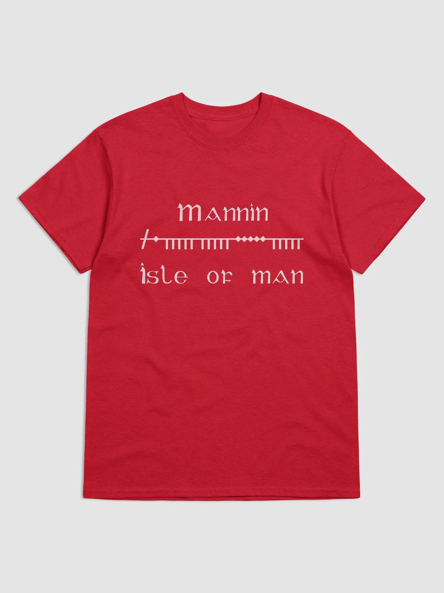 Isle of Man/Mannin Scholastic style Ogham red printed T-shirt product image (1)
