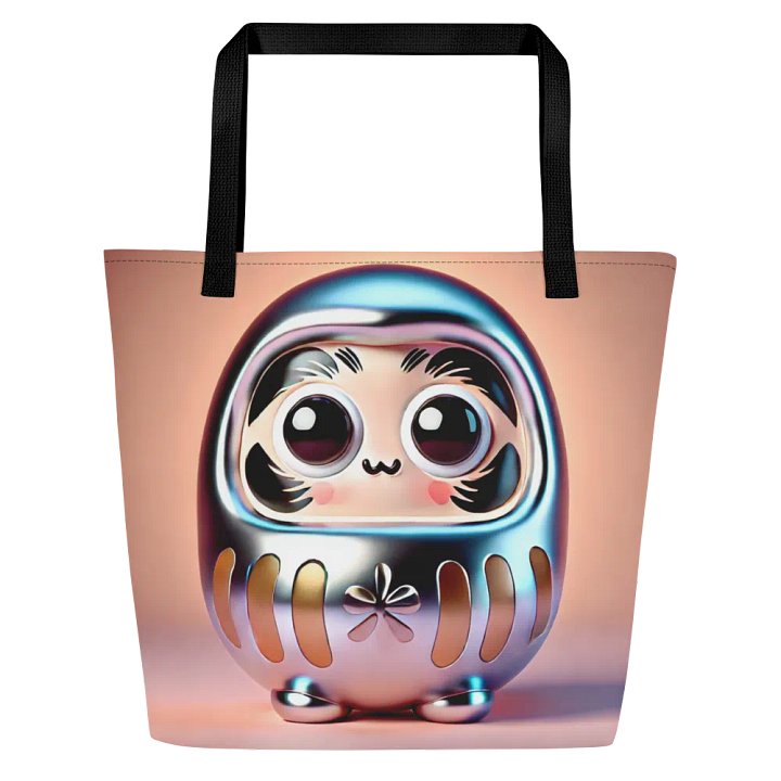 Silver Smile Daruma Tote: Creamy Bliss with a Cheeky Twist! product image (1)