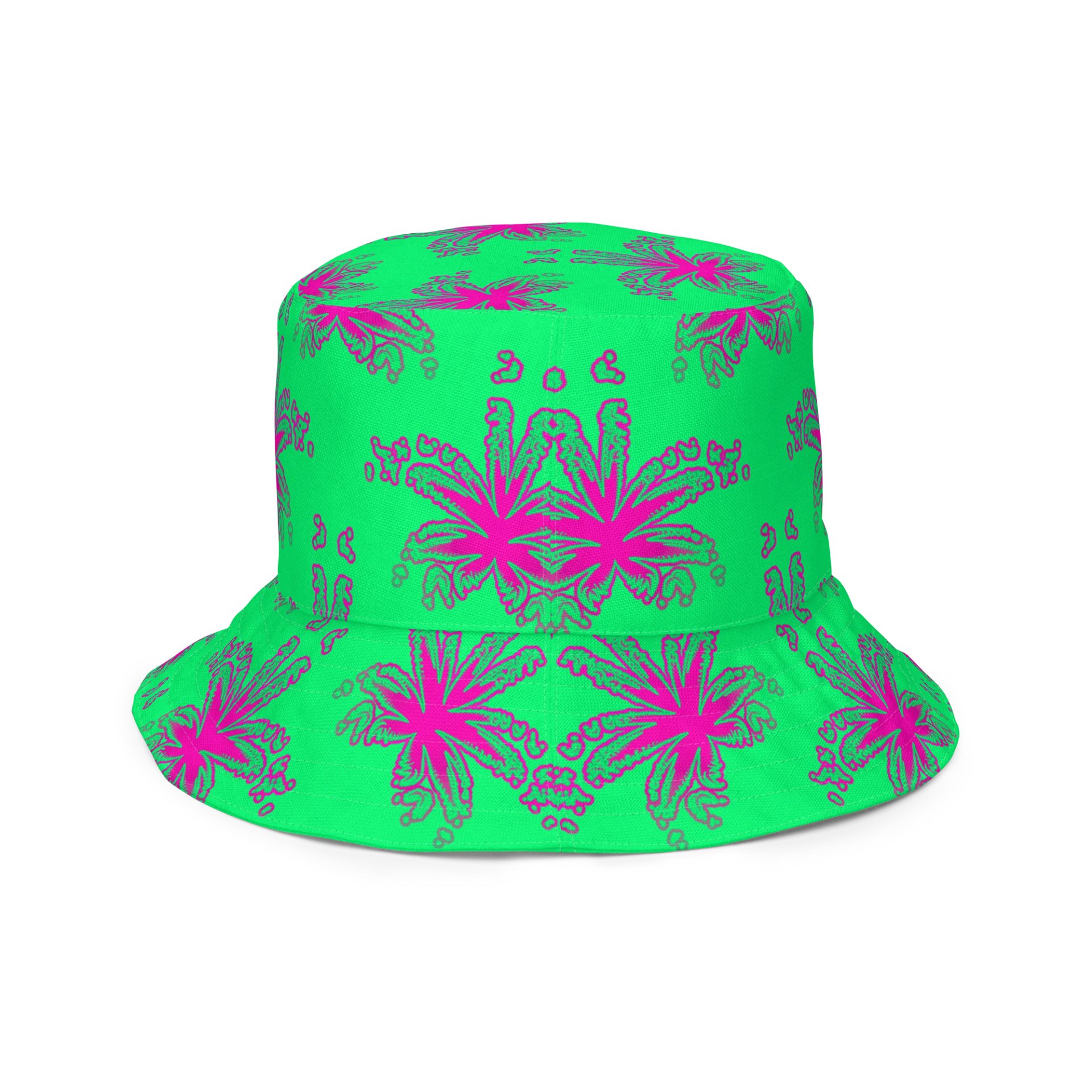 420 Stoner Summertime Reversible Bucket Hat, Cannabis Mint Green Purple Pink Pot Leaf Pattern Accessory product image (6)