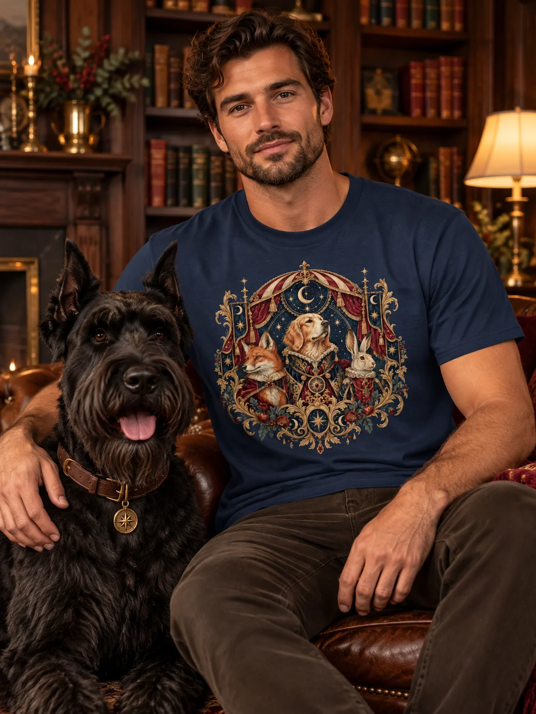 Vintage Woodland Animal Graphic T-Shirt – Dog, Fox & Rabbit Victorian Art Tee product image (1)