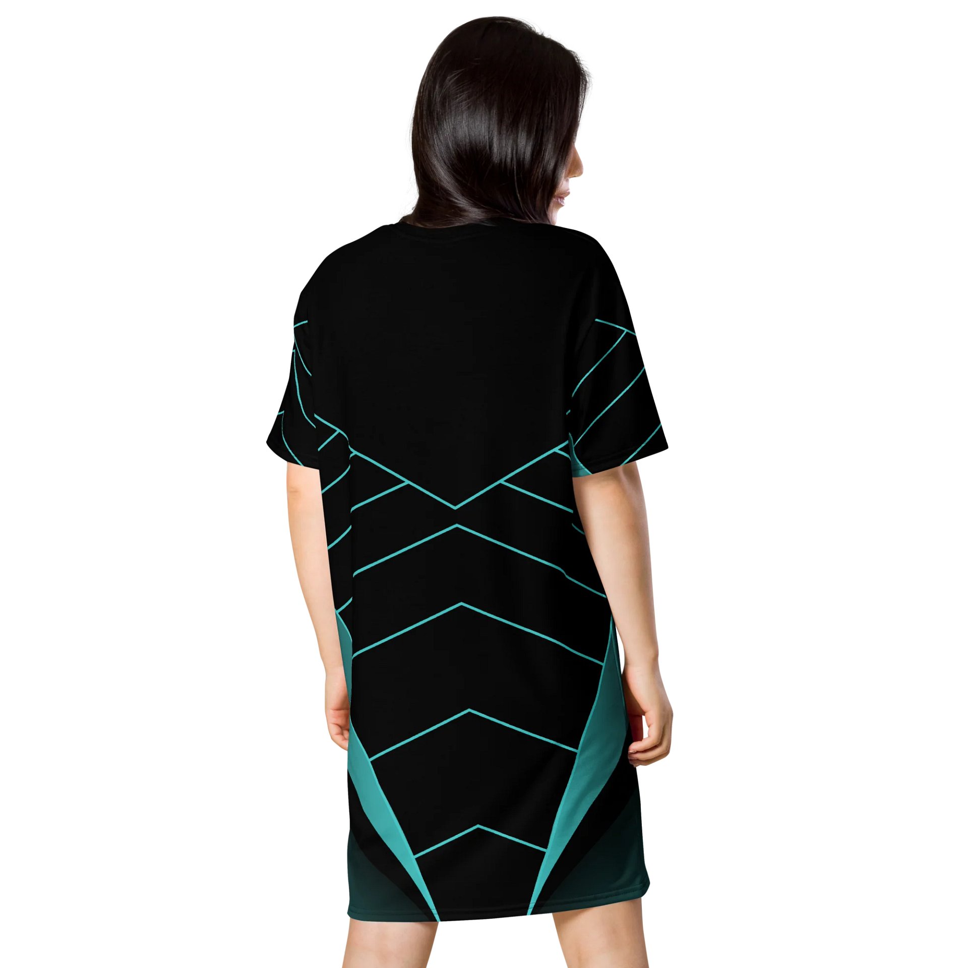 Exclusive Black T-Shirt Dress with Teal Geometric Chevron Design - Oversized Fit product image (2)