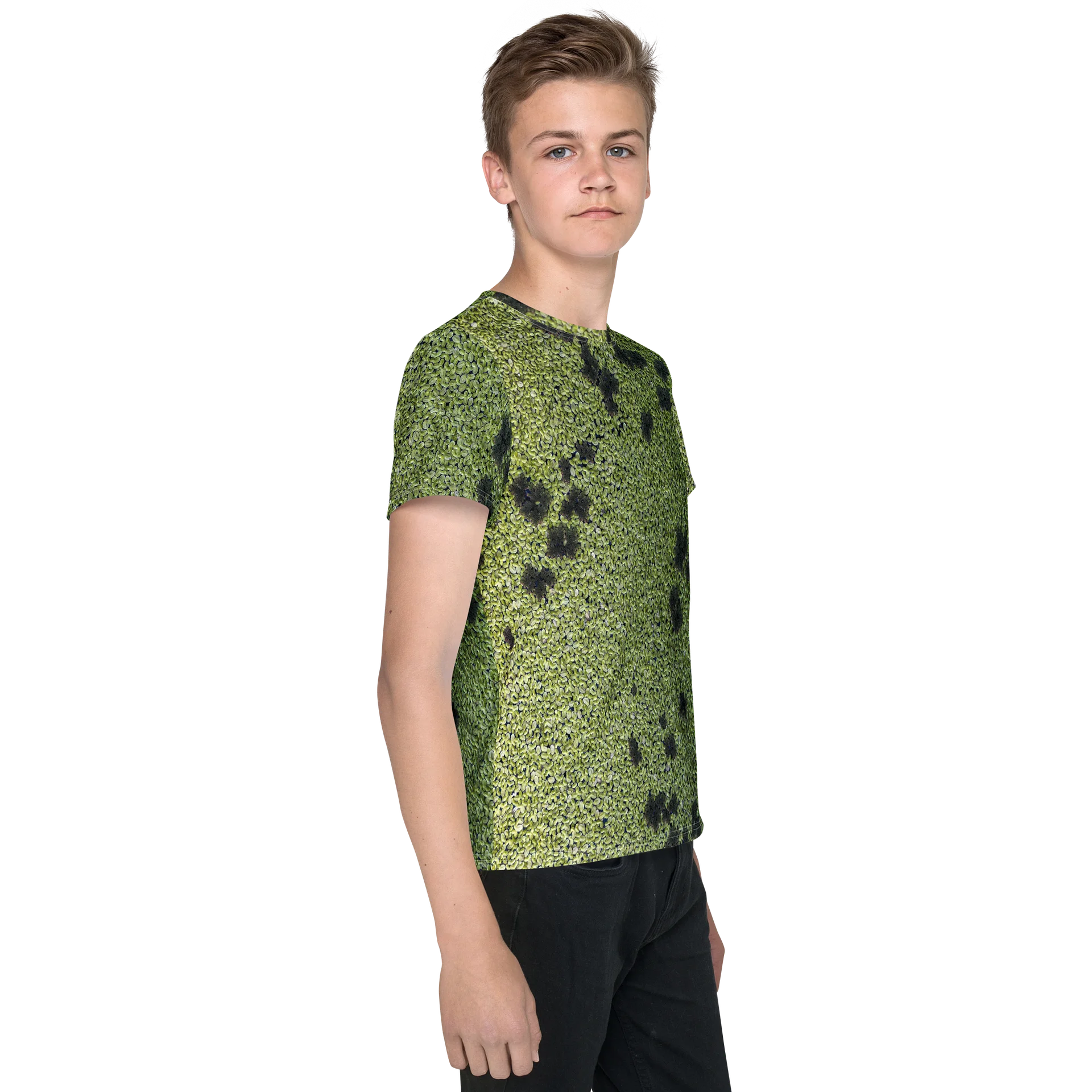 Verdant Life All-Over Print Youth Crew Neck T-Shirt | Kids Earthy Green Crew Neck Tee product image (4)