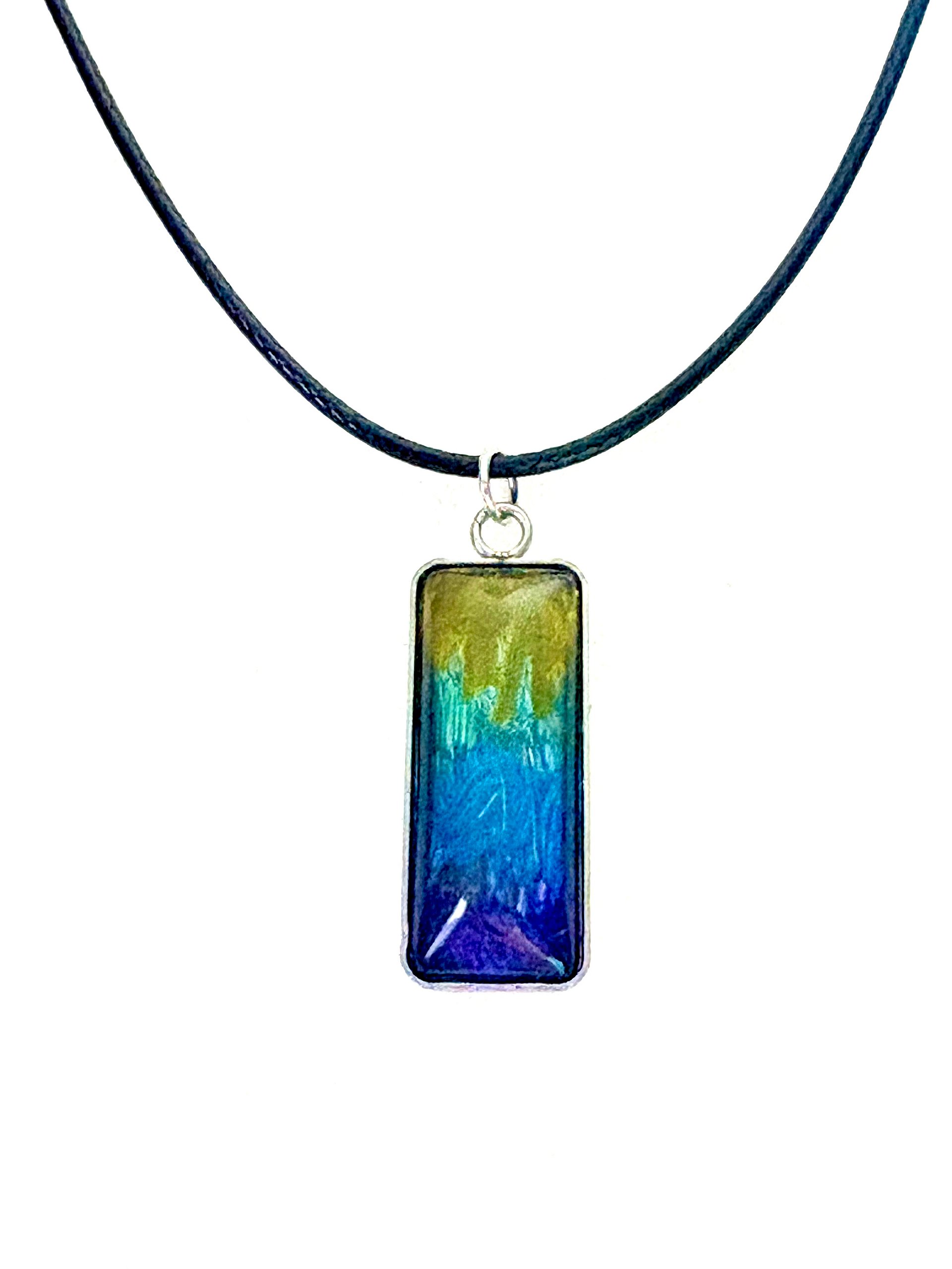 MFD-00153 | Electric Tide Pendant Necklace | Yellow, Blue & Purple Gradient | Rectangle Cabochon | Monique Faella Designs™ product image (1)