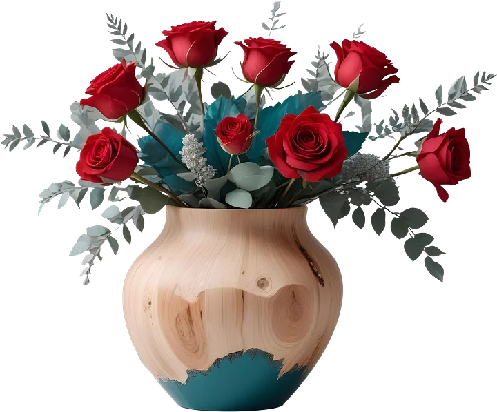 Rustic Teal and Wooden Vase with Red Roses PNG product image (1)