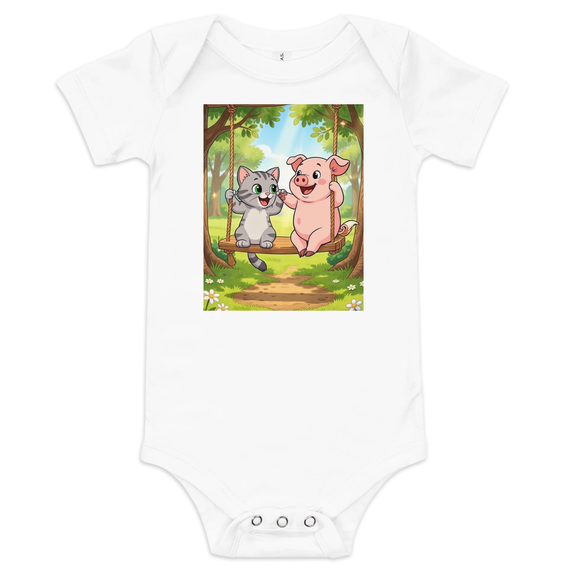 Cat & Pig Swing Buddy Baby Onesie product image (1)