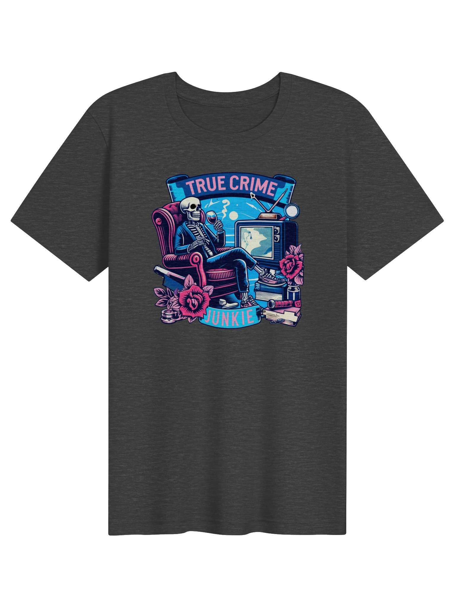 True Crime Junkie T-Shirt | Skeleton True Crime Lover Graphic Tee product image (1)
