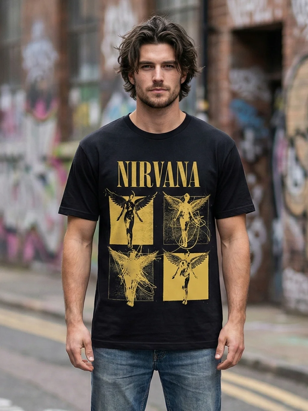 Nirvana In Utero T-Shirt | Angel Wings Four Panel Graphic Tee | Grunge Collector Vintage Band Shirt product image (1)