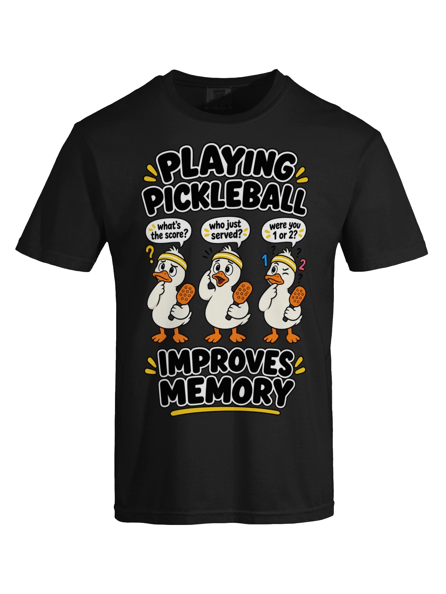 Funny Pickleball Improves Memory T-Shirt | Retro Cartoon Duck Graphic Tee | Unisex Heavyweight Cotton Shirt for Pickleball Players & Seniors product image (5)