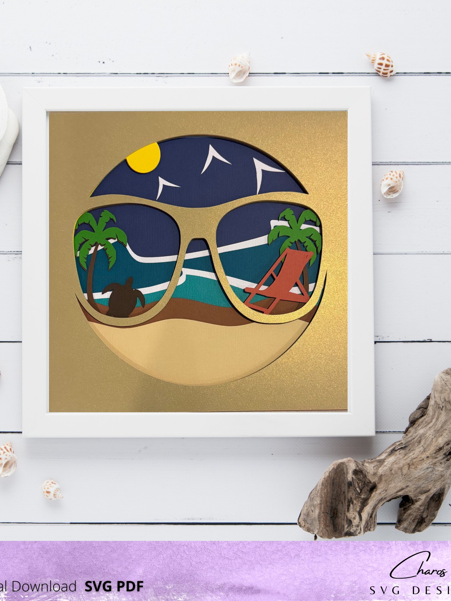 3D Summer Beach Shades SVG Layered Shadow Box Design product image (1)
