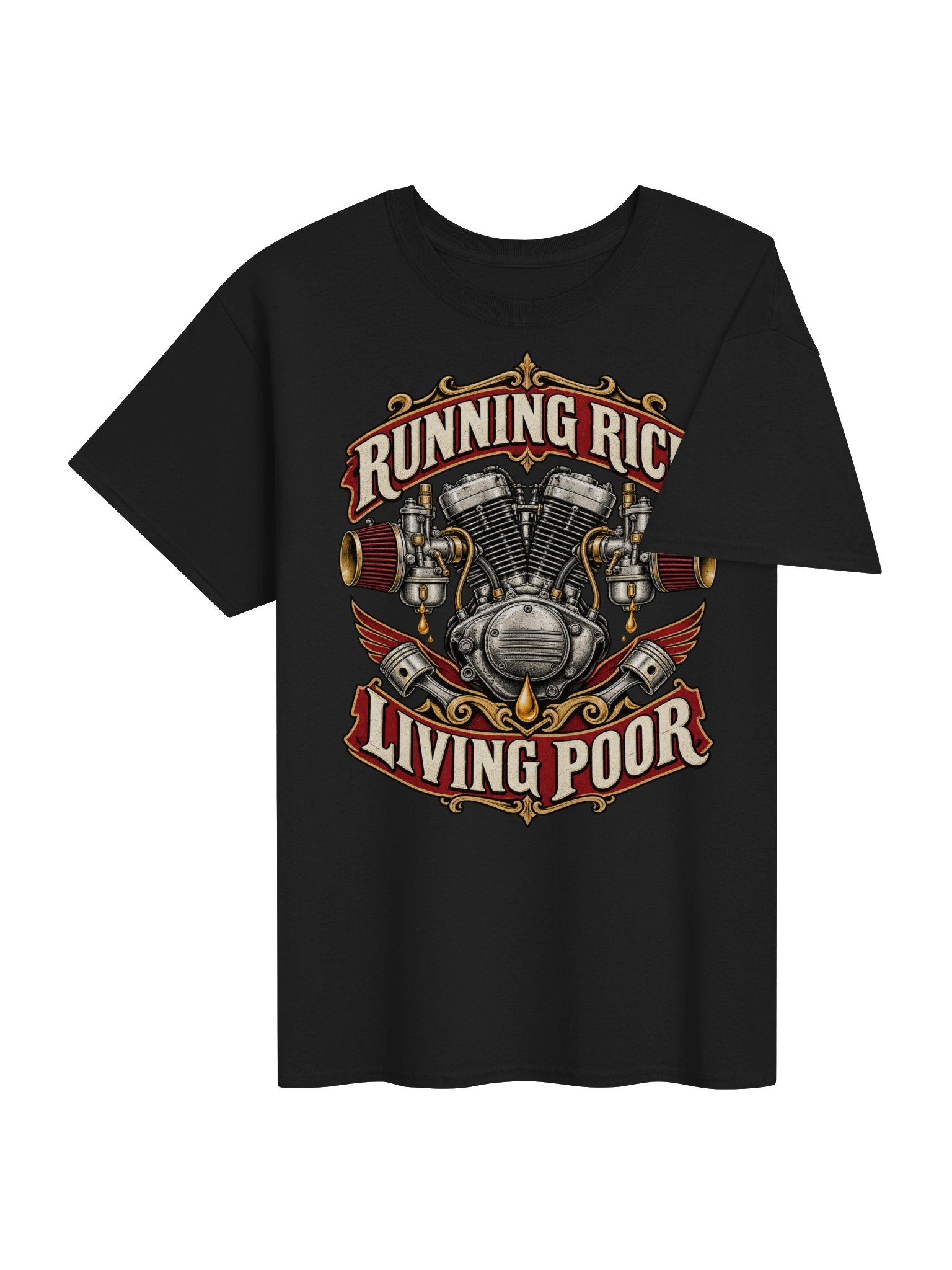 Running Rich Living Poor Vintage Motorcycle T-Shirt product image (4)