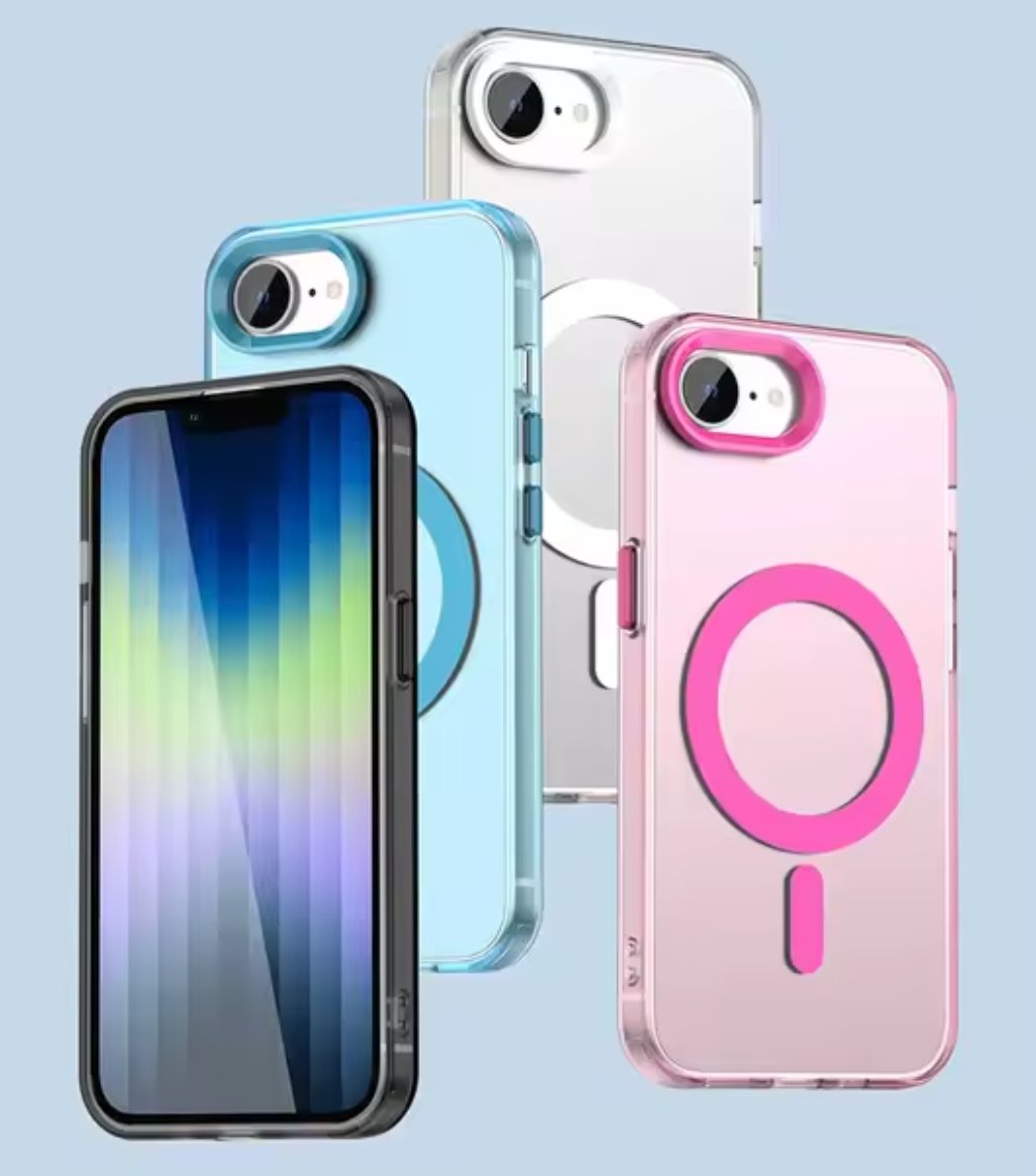 Matte Candy Magnetic Case for iPhone 16e – MagSafe Wireless Charging Compatible, Shockproof Translucent Cover with Colorful Bumper, Red Pink product image (1)