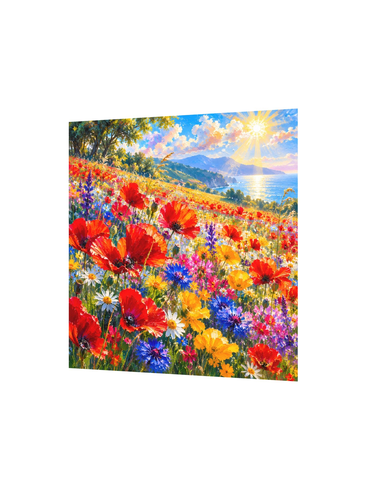 Colorful Wildflower Coast Oil Painting Poster 10x10 | Bright Floral Ocean Wall Art product image (3)