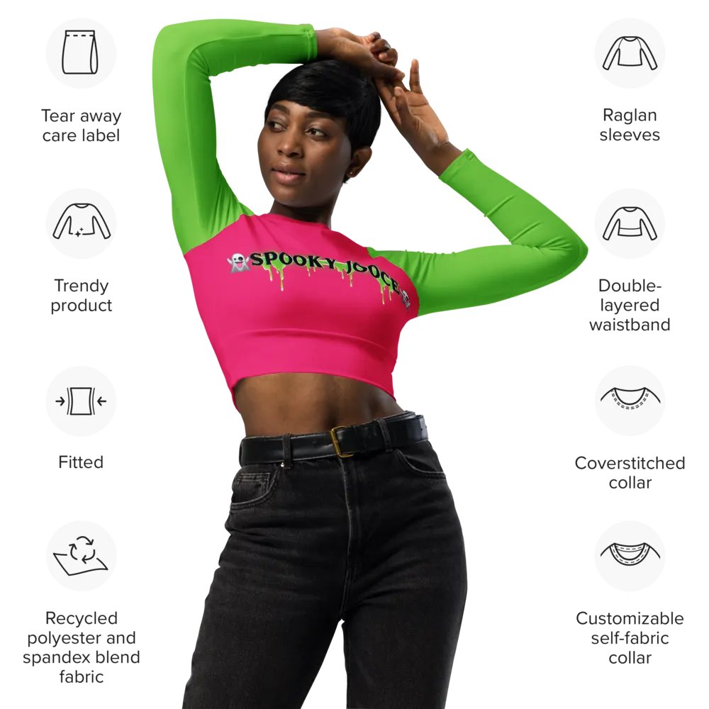 SPOOKY JOOCE Long Sleeve Crop Top - Hot Pink/Green product image (9)