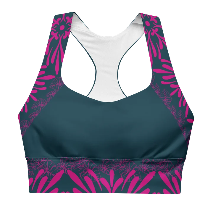 Soutien-gorge de sport long à bordure florale turquoise et magenta product image (1)