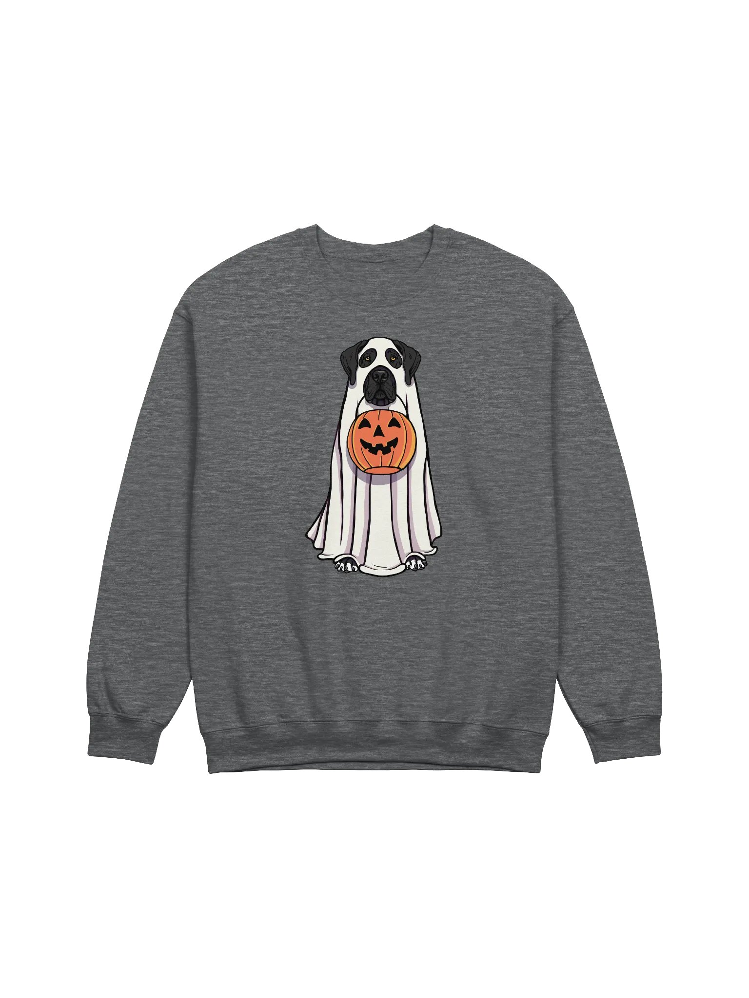 Funny Halloween Great Dane(Black) Sweatshirt | Funny Great Dane Wearing a Ghost Costume and Holding a Pumpkin Basket product image (1)