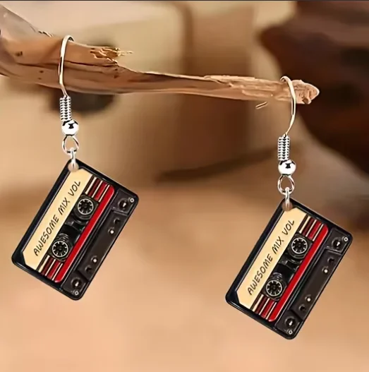 2D Flat Acrylic Flat Earrings - Vintage Style Red Cassette product image (1)