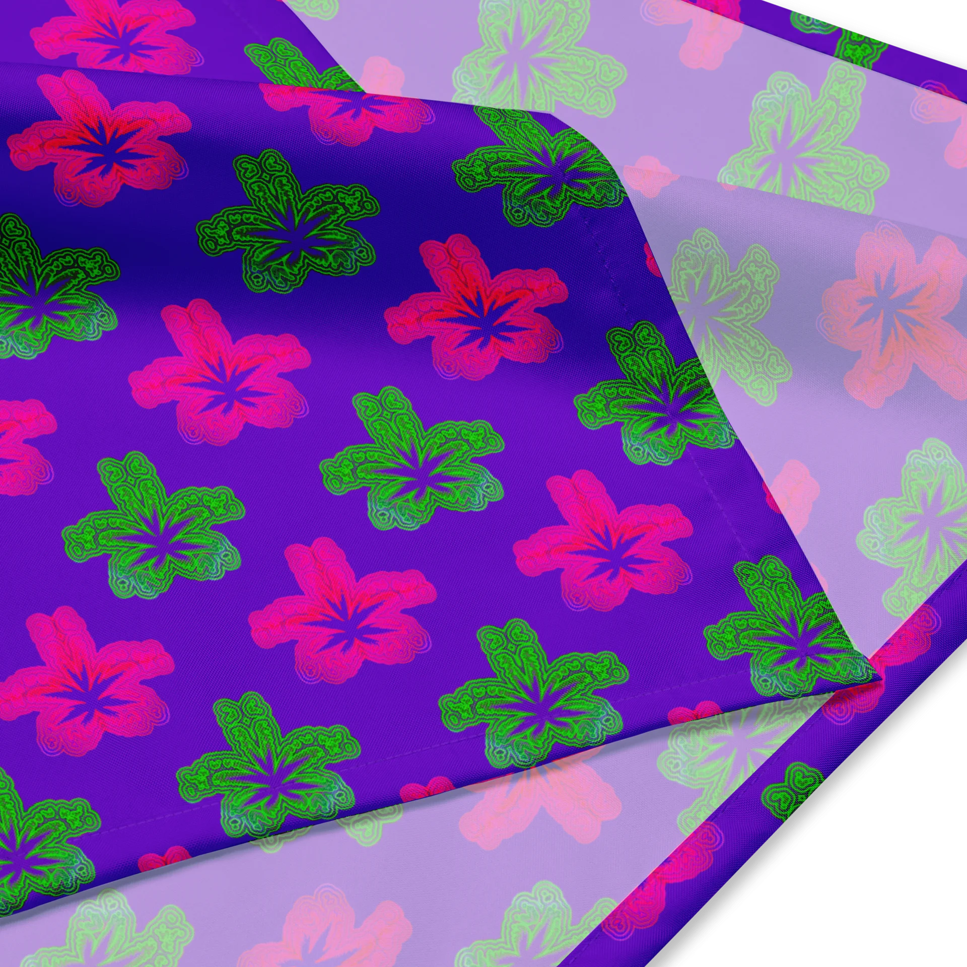 Cannabis Flower Art Bandana, Pot Leaf Pattern 420 Festival Fashion, Neon Green Hot Pink Purple Weed Rave Style Accessory product image (2)