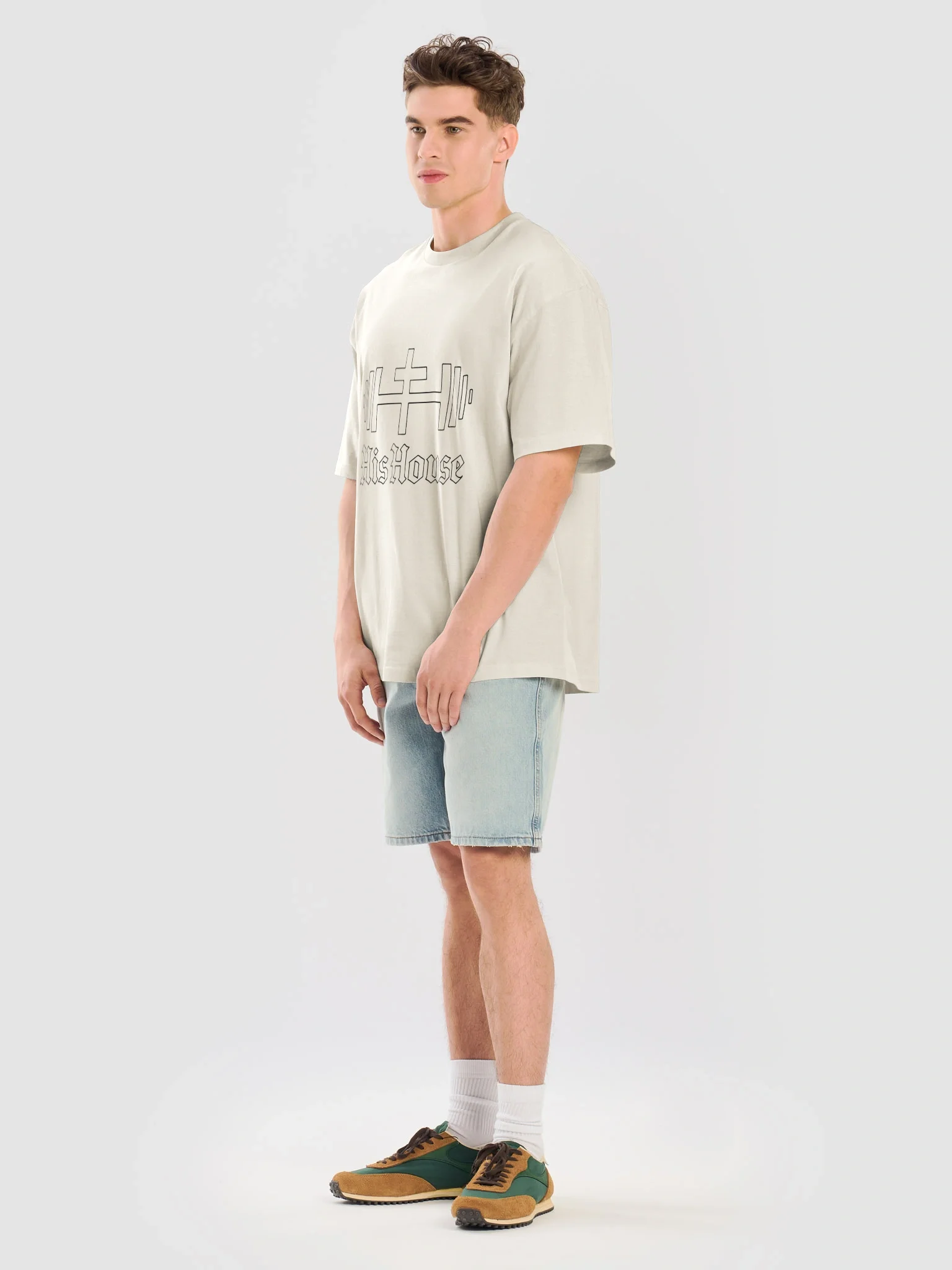 His House Mens Middleweight Oversized T-shirt - Ecru/White by His House