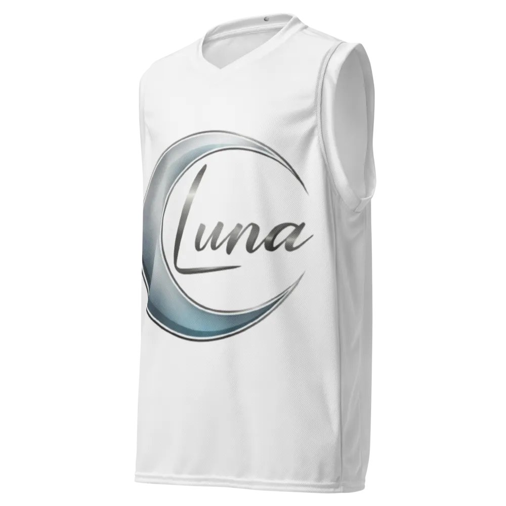 Luna Recycled Unisex Basketball Jersey - White with Cosmic Design product image (1)