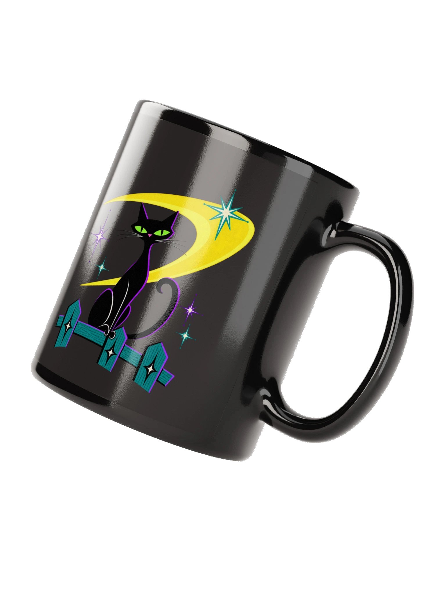 Midnight Atomic Cat – Black Glossy Mug product image (10)