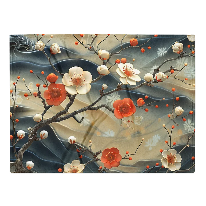 Traditional Japanese Floral Throw Blanket - Plum Blossom Aesthetic Fleece product image (1)