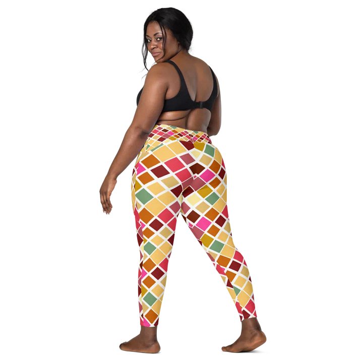 Colorful Square Pattern Design Leggings with Pocket - v8 product image (2)