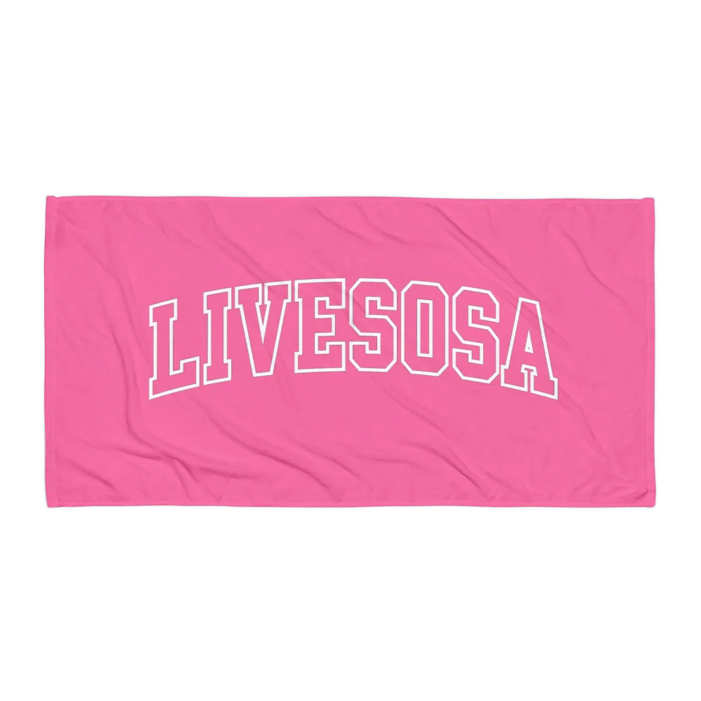 LIVESOSA Pink Curved Text Beach Towel product image (1)