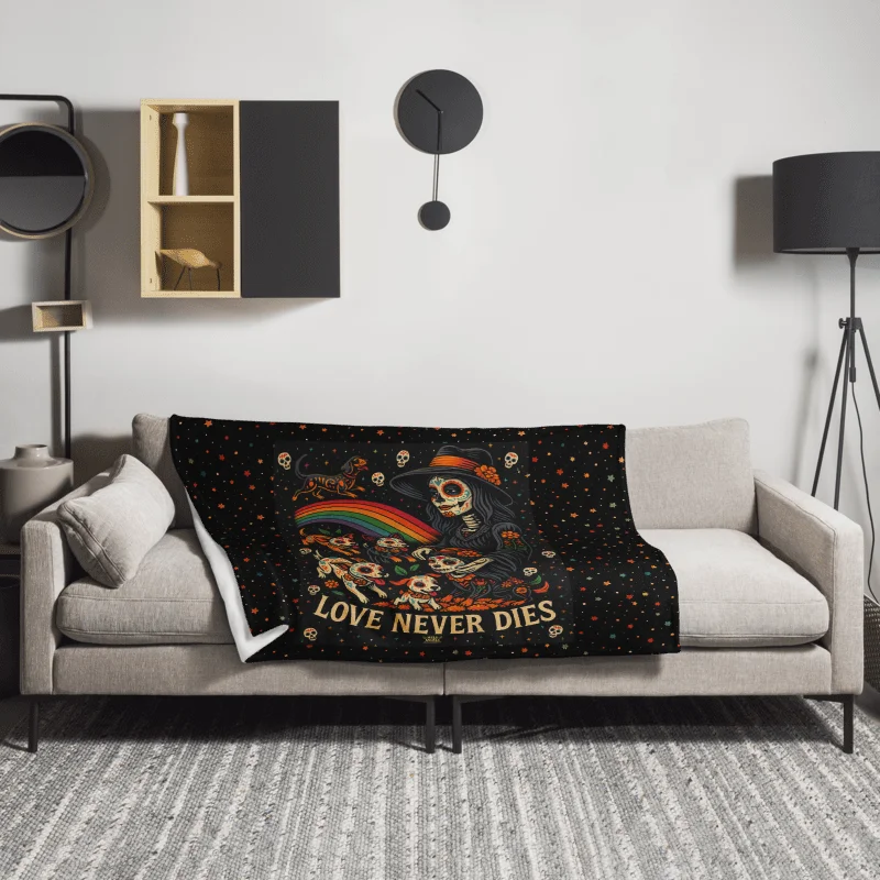 Love Never Dies – Day of the Dead Dog Blanket | Calavera Pet Art Throw product image (4)