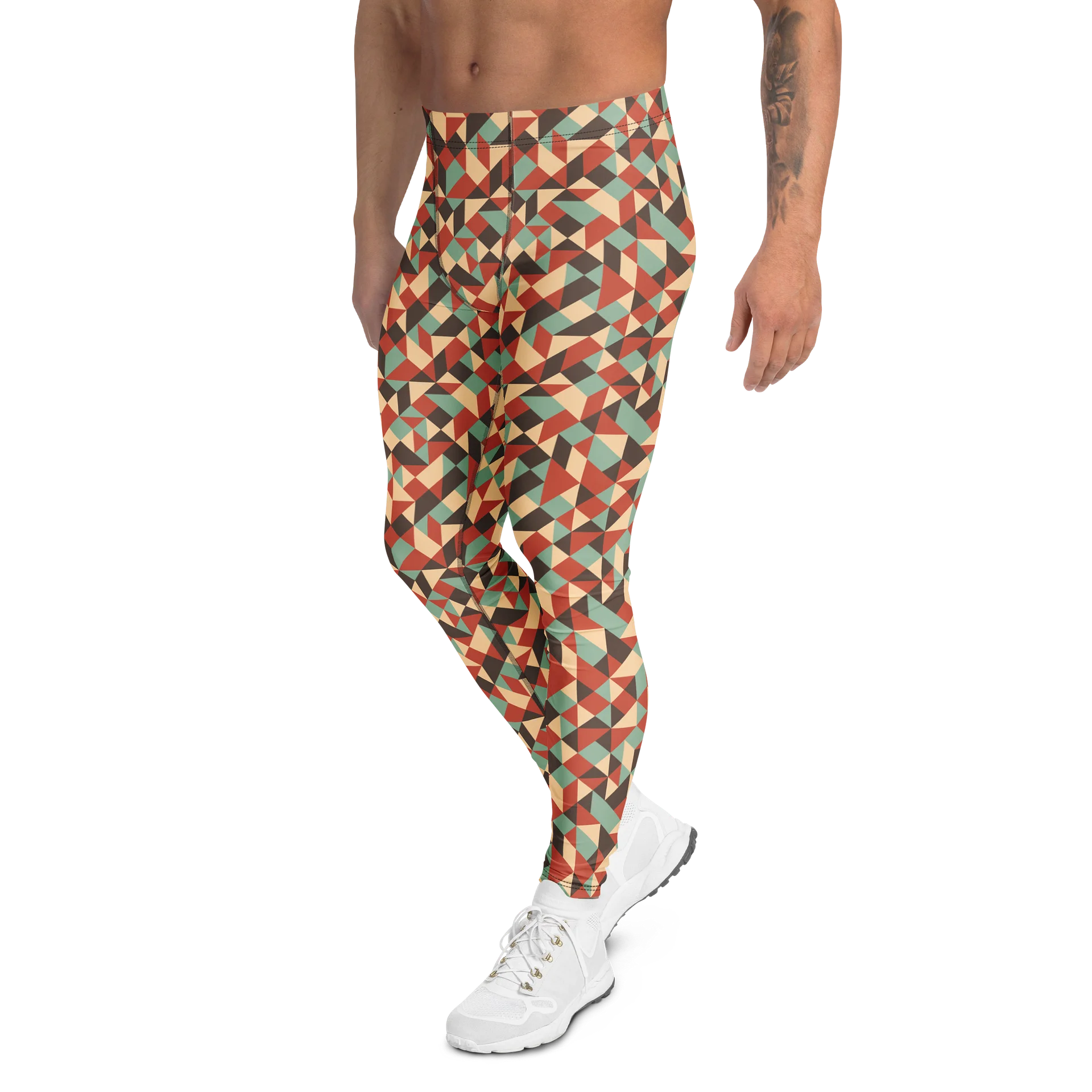 Geometric Mosaic Triangles Print Men's Leggings product image (4)