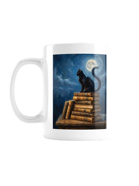 Moonlit Library Cat Mug