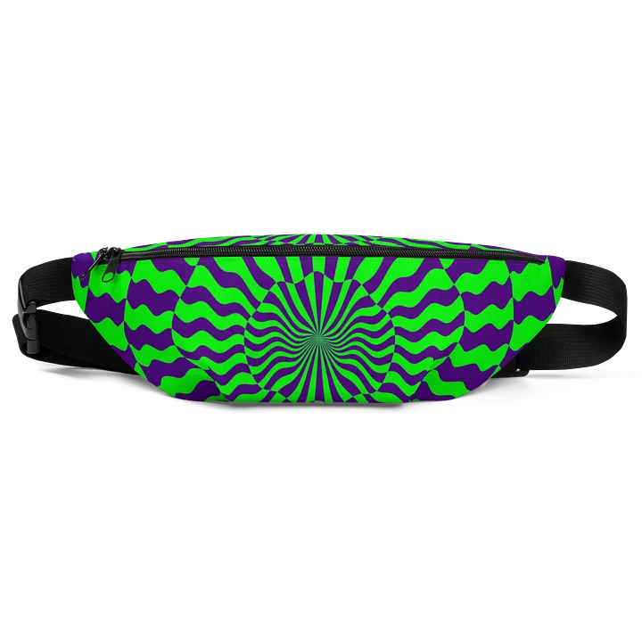Psychedelic EDM Festival Fanny Pack, Trippy Techno Rave Fashion Accessory, Neon Green Purple Party Bag, Twisted Checkers Spiral Illusion Art product image (1)