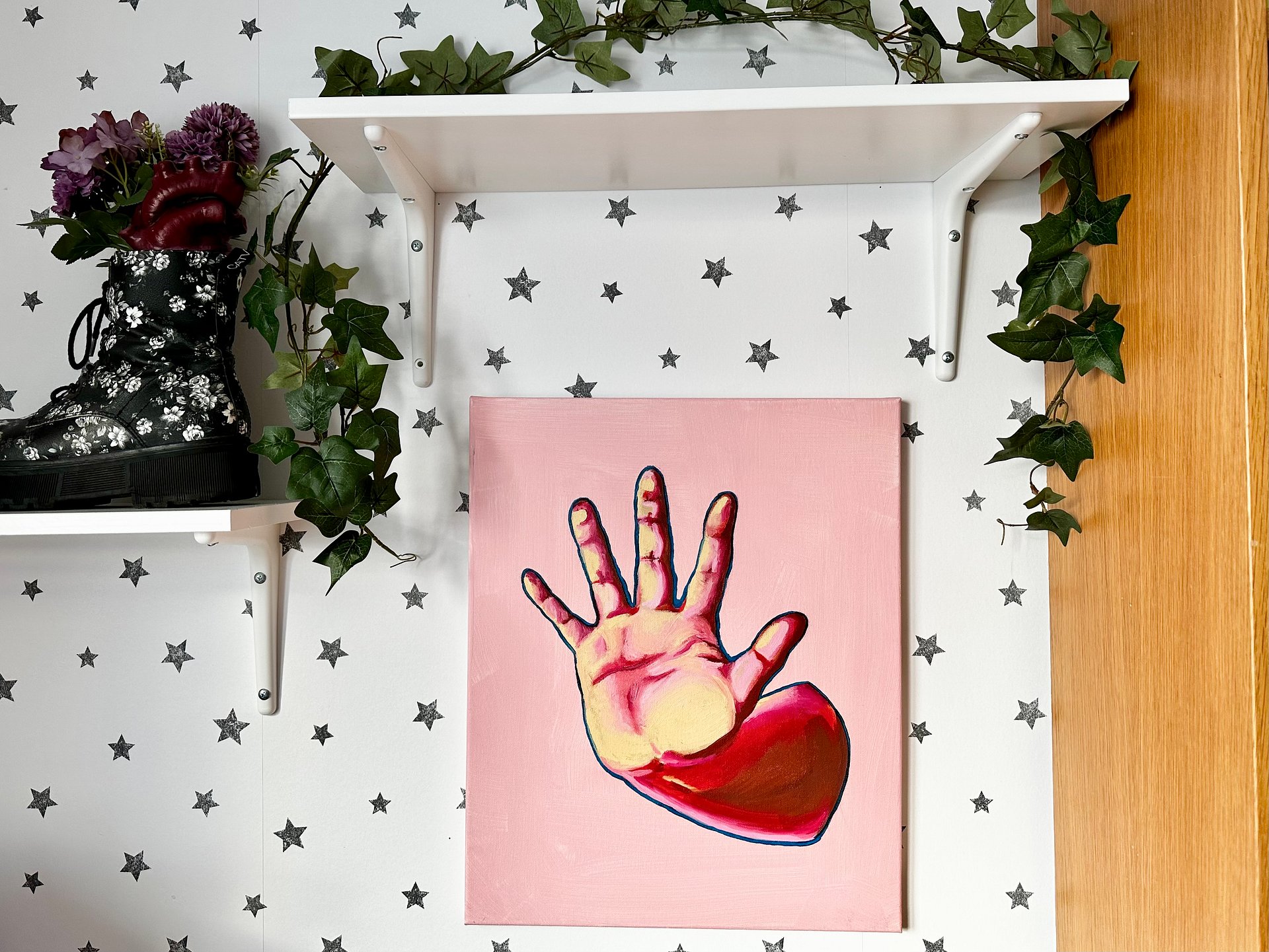 'a complete sentence’ hands on pink original oil on canvas painting product image (4)