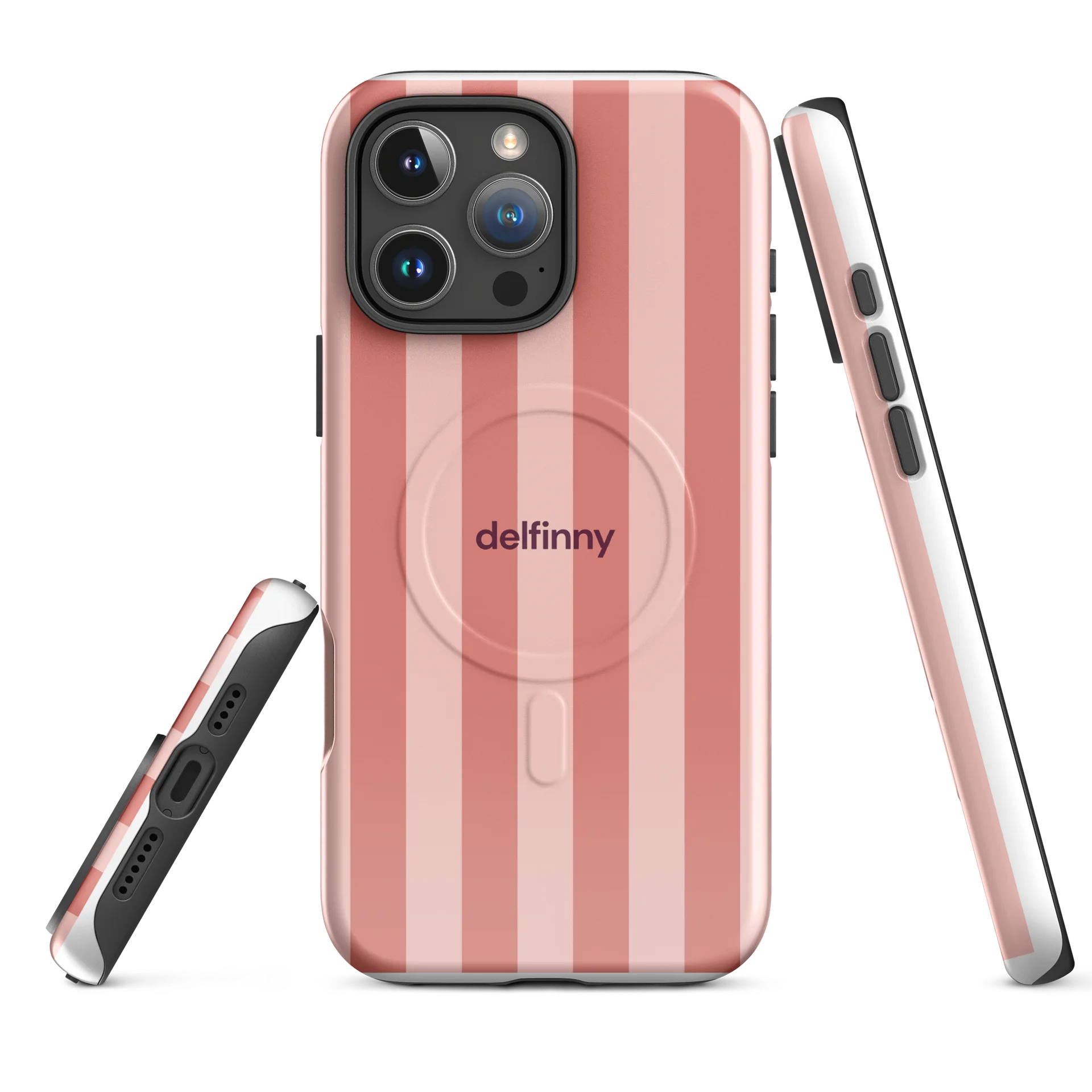Striped Phone Case for iPhone 16 & 17 Series – MagSafe Compatible (Glossy Dusty Coral) product image (3)