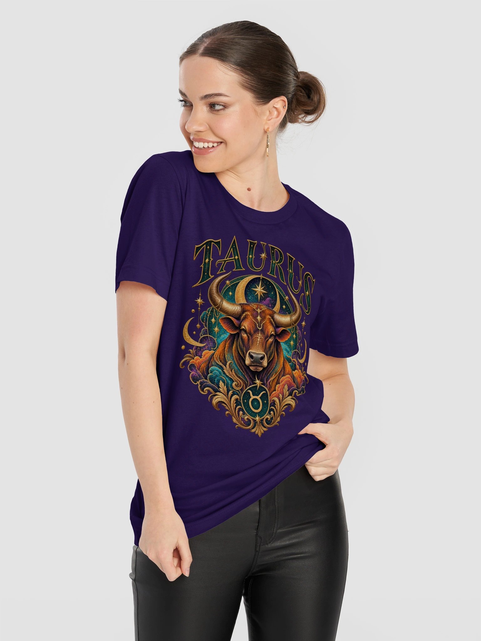 Taurus Zodiac T-Shirt With Ornate Celestial Bull Art product image (10)