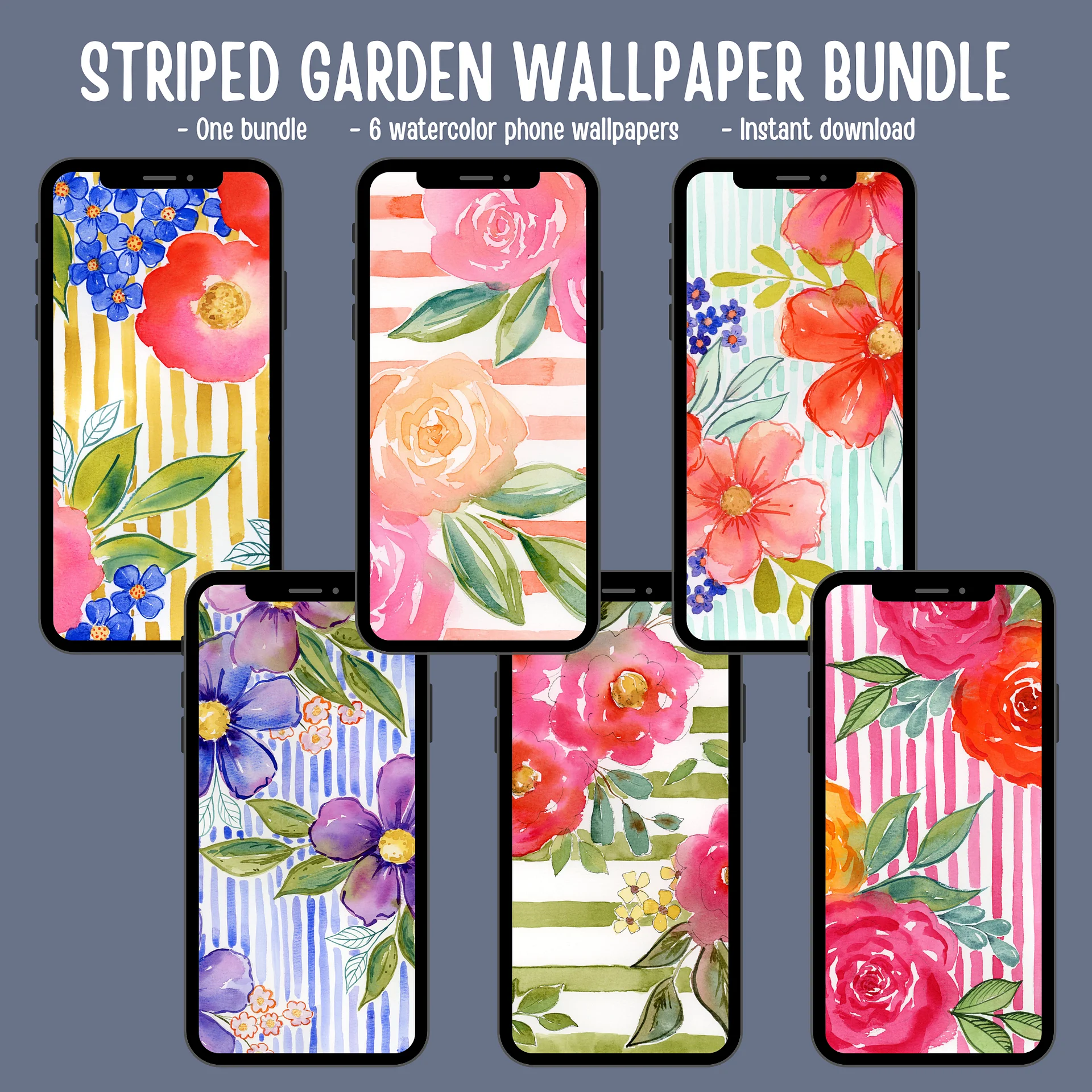 Striped Garden - Watercolor Phone Wallpaper Bundle product image (1)