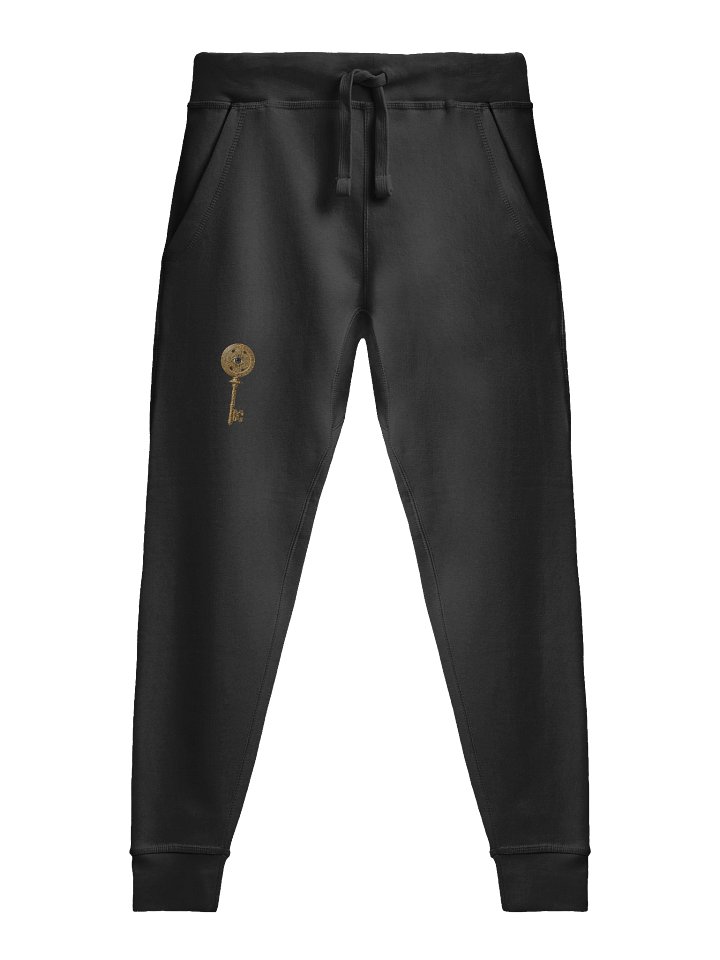 The Gatekeeper’s Key Fleece Joggers – Right Thigh & Back Lower Leg Print | Black | product image (1)