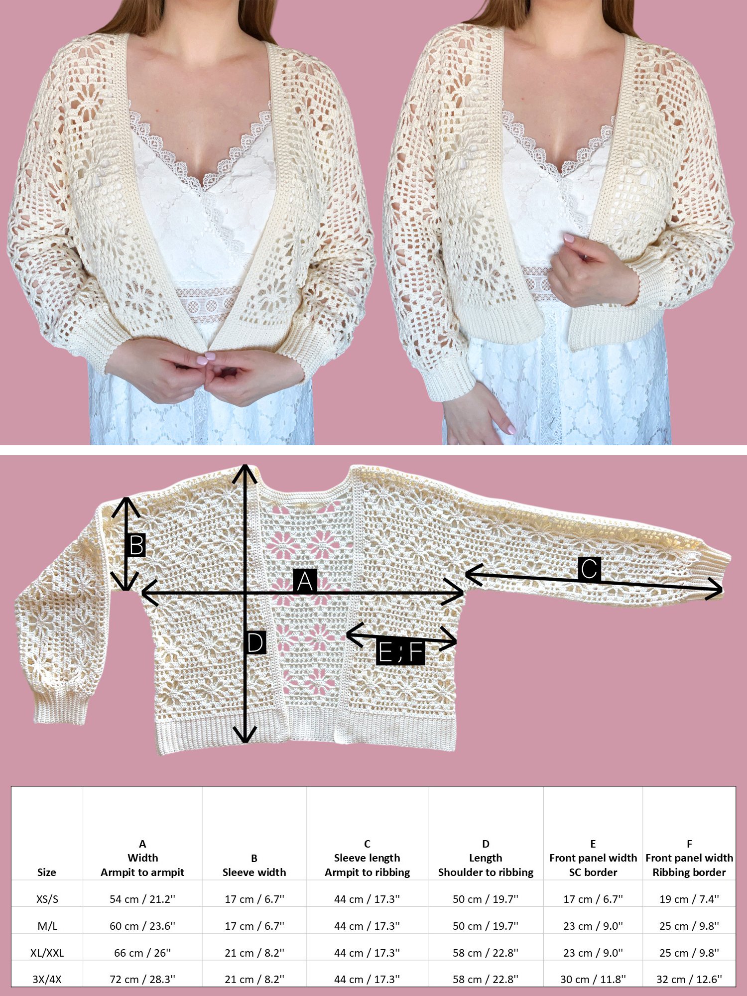 Crochet Pattern: Floral Diamond Cardigan, 4 sizes product image (4)