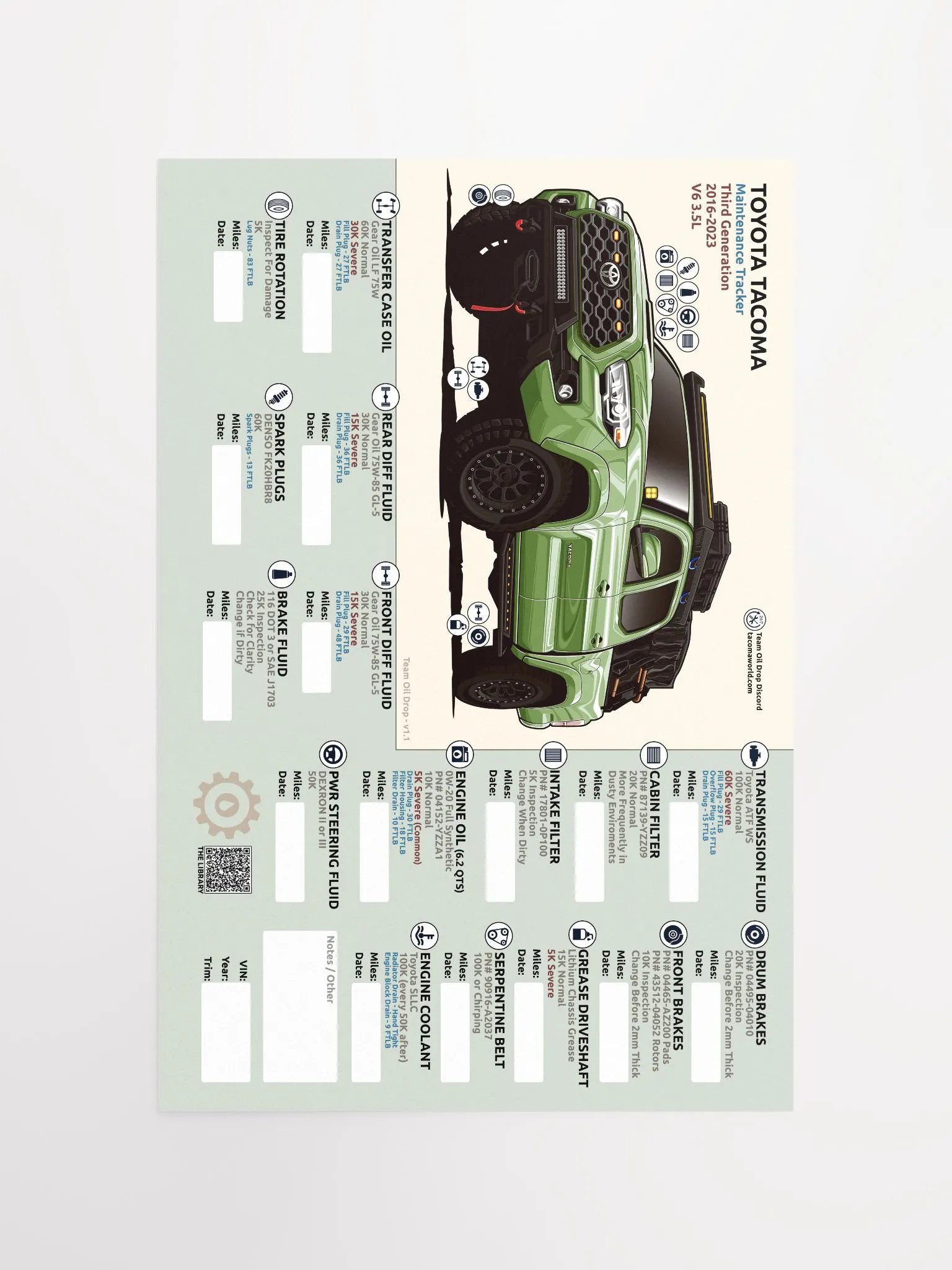 3rd Gen Maintenance Tracker v1.1 - Lime product image (5)