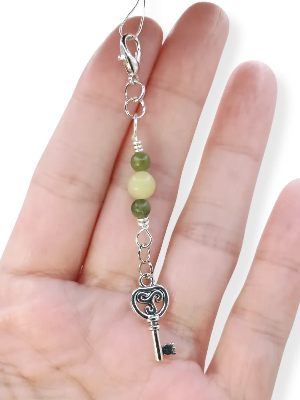 Key Notebook Charm | Triskelion, Green & Lemon Jade, Silver-Tone | Stitch Marker | Zipper Pull product image (4)