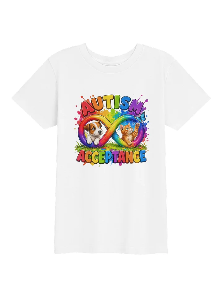 KID'S PUPPY AND KITTY AUTISM ACCEPTANCE & INCLUSION TEE WITH INFINITY SYMBOL RAINBOW product image (1)