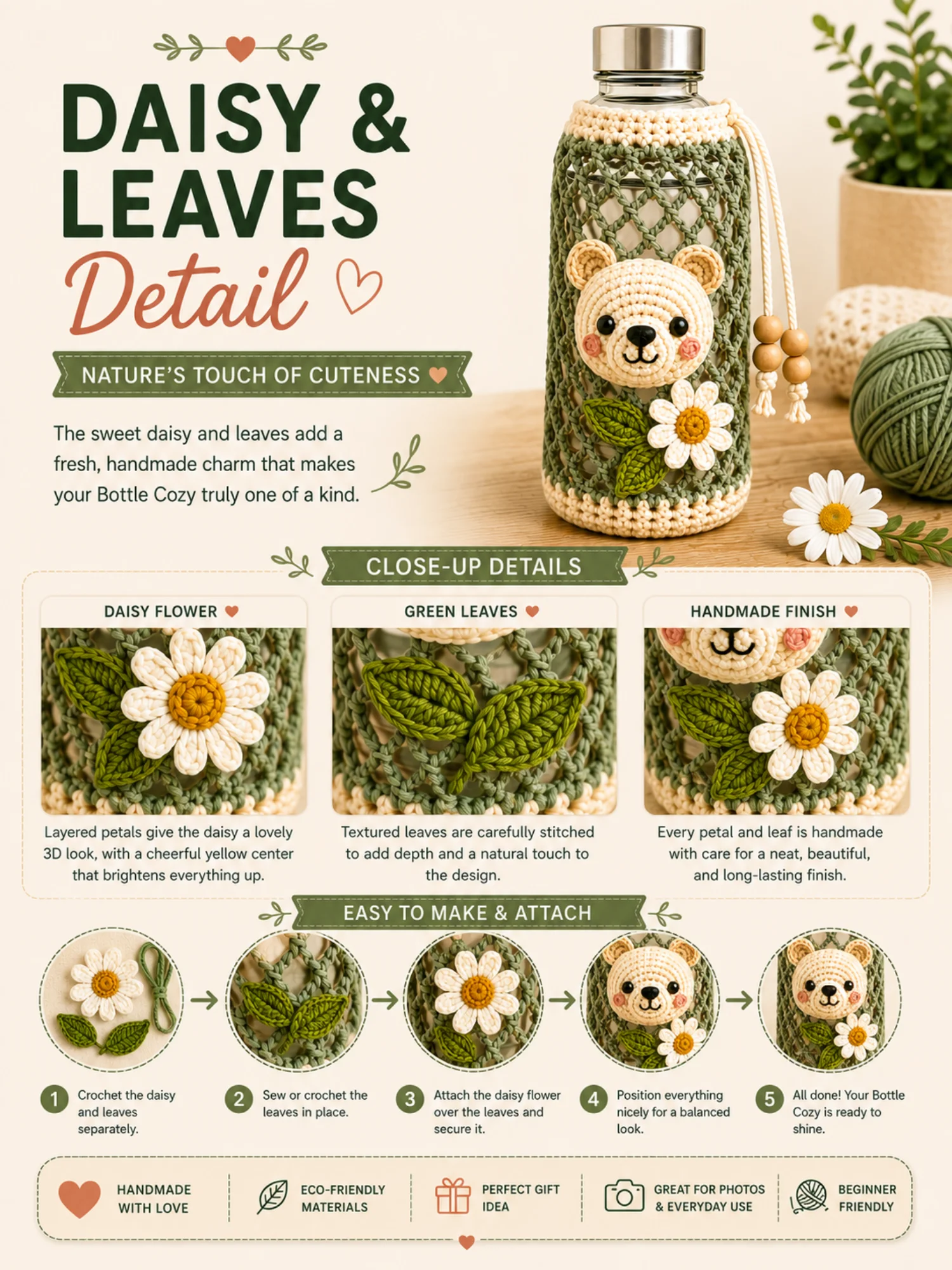 Bear & Daisy Bottle Cozy PDF Pattern product image (4)