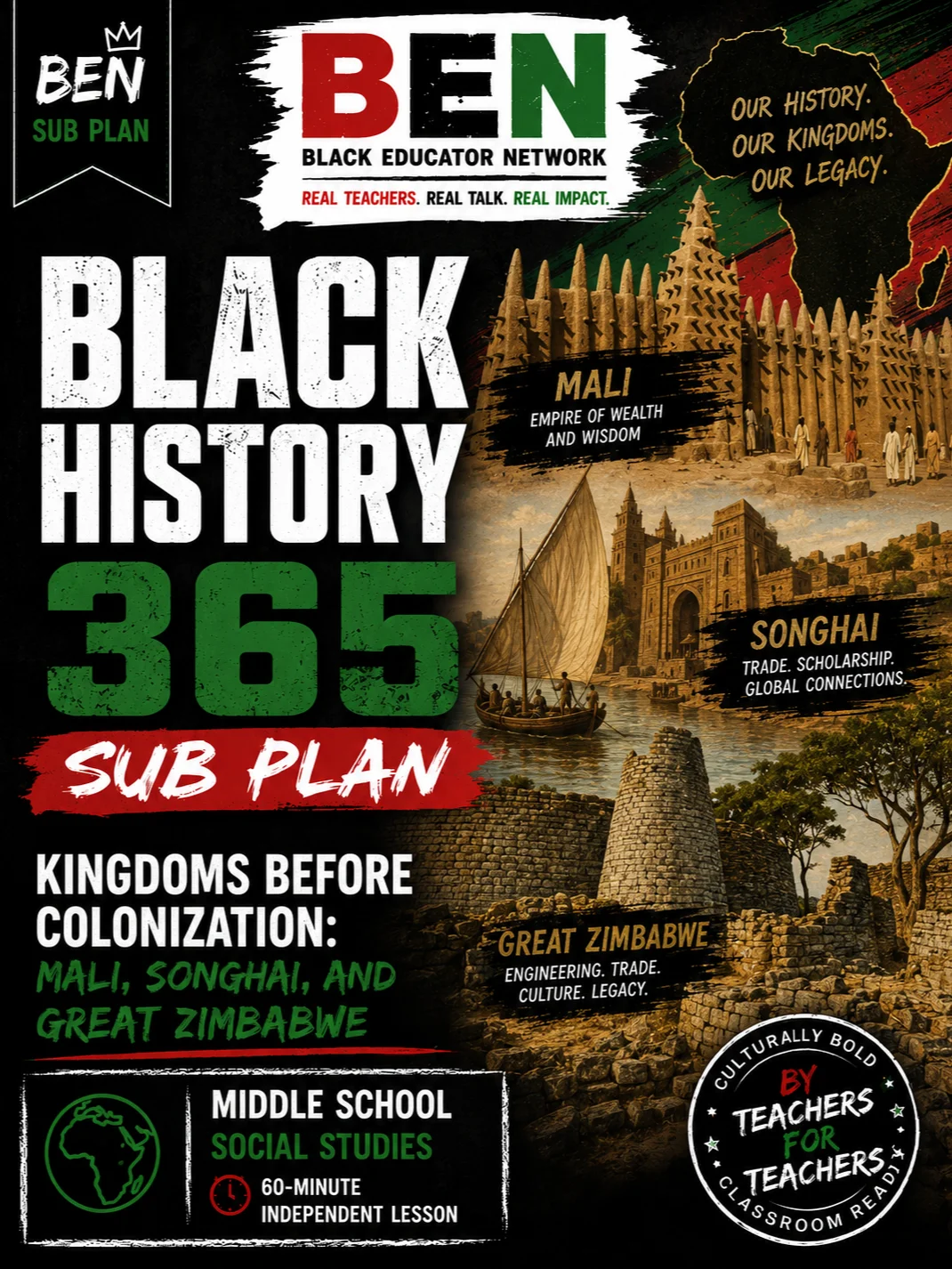 Black History 365 Sub Plan: Kingdoms Before Colonization: Mali, Songhai, and Great Zimbabwe Social Studies| Middle School | 60-Minute Lesson product image (1)