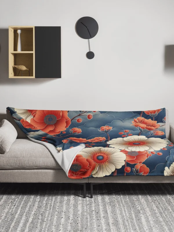 Japanese Chrysanthemum Throw Blanket | Vintage Kiku Floral Fleece Blanket product image (13)