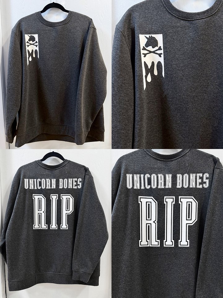 “UNICORN BONES” Varsity Font, Grey Crewneck Sweatshirt (Original Design) product image (1)