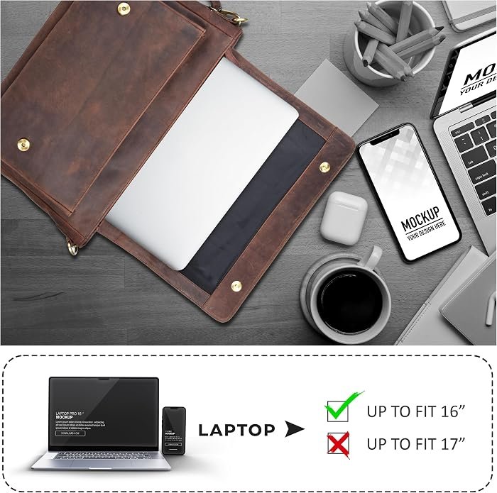 MEEBOY Leather Laptop Messenger Bag for Men and Women - Briefcase Crossbody Office product image (6)