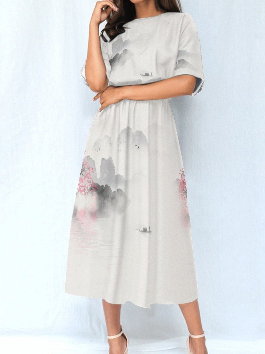 Blossom Mist Landscape Midi Dress product image (1)