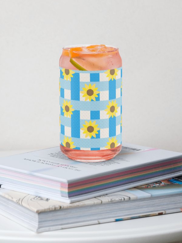 Sunflower Gingham- Blue Background Glass Tumbler product image (1)