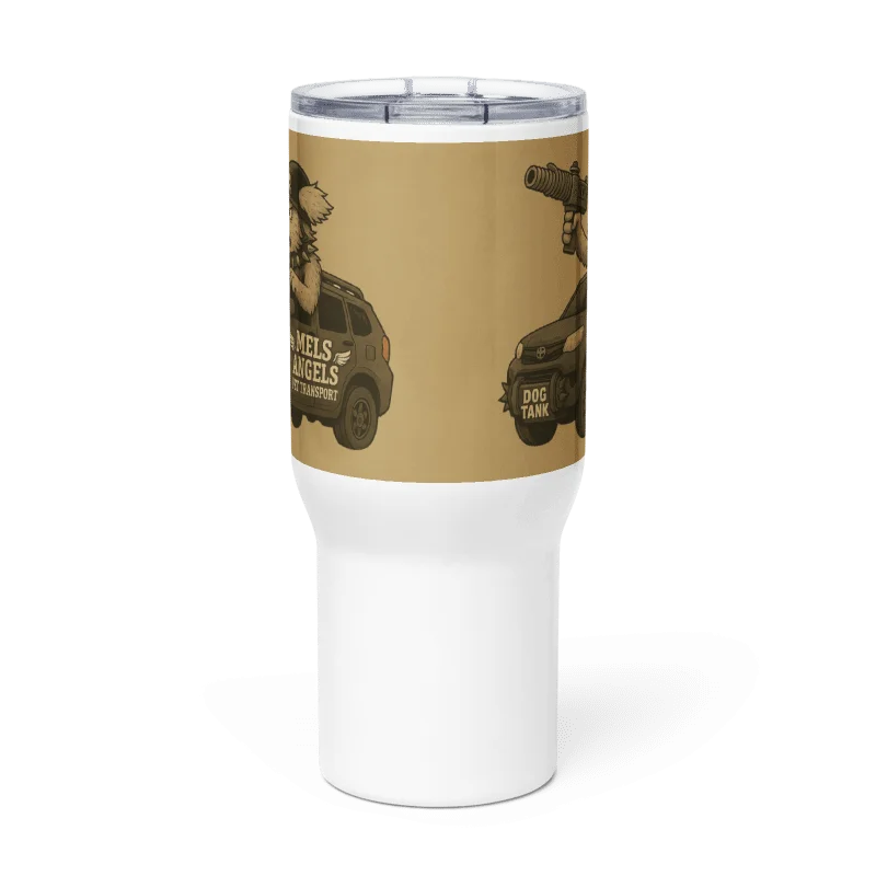 Dog Tank Travel Mug with Handle — Mel’s Angels Pet Transport Insulated Coffee Tumbler (25oz & 40oz) product image (7)