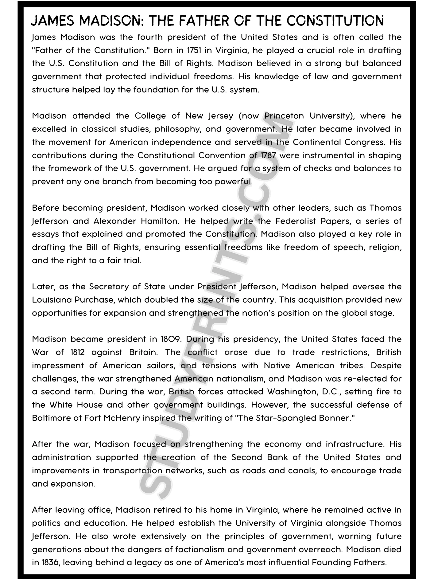 james madison reading comprehension pdf product image (2)