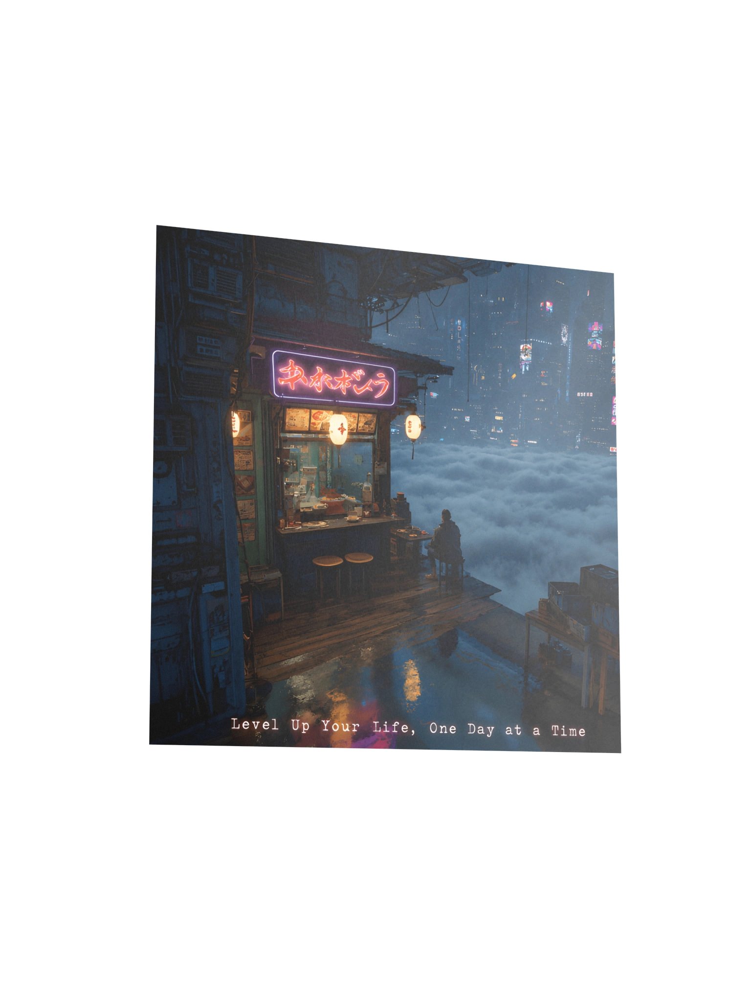 Cyberpunk Ramen City Wall Art, Futuristic Neon Gamer Poster, Sci Fi Nightscape 10x10 Print product image (4)